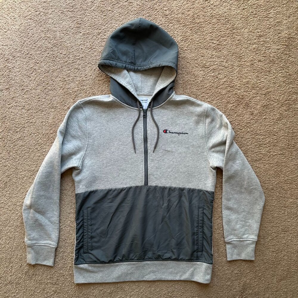 Champion Sweatshirt Mens Medium 1/2 Zip Hoodie Pullover Grey